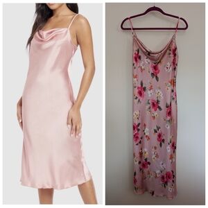 Bebe Satin Floral Print Cowl Slip Dress  Large